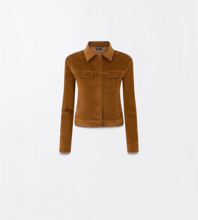 TOM FORD VELVET TOBACCO STRETCH COTTON VELVET WESTERN JACKET WITH T-TRIM