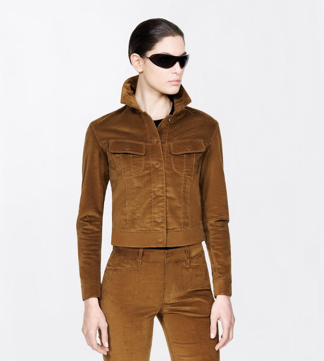 TOM FORD VELVET TOBACCO STRETCH COTTON VELVET WESTERN JACKET WITH T-TRIM