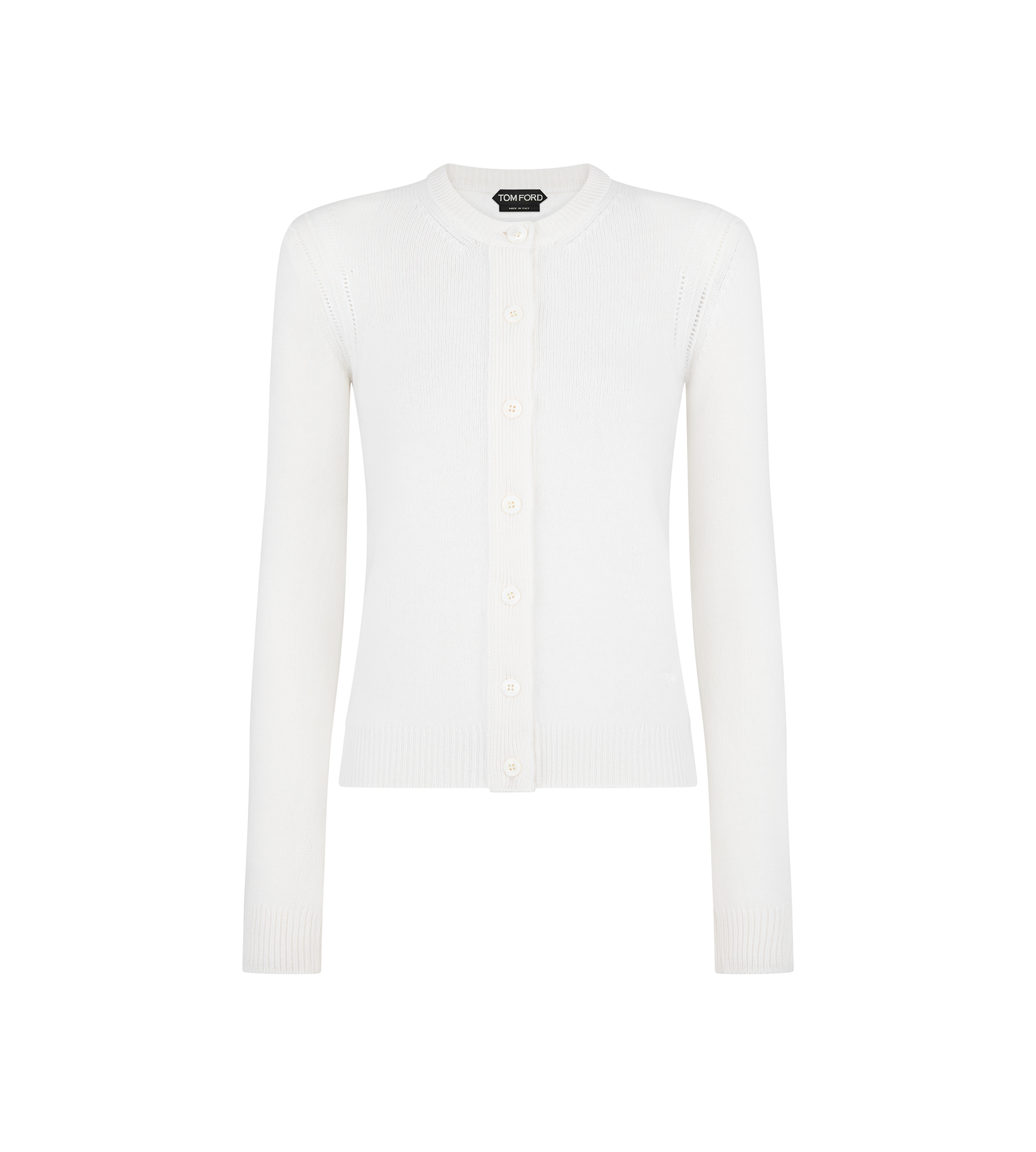 CREWNECK CARDIGAN WITH SHOULDER PADS