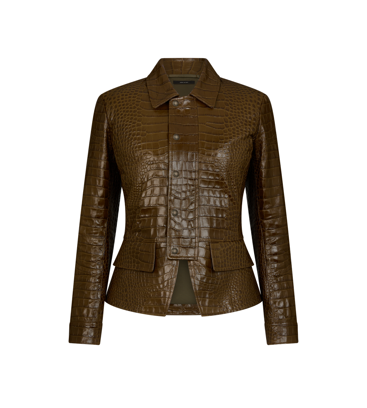 EMBOSSED LEATHER FITTED JACKET image number 0
