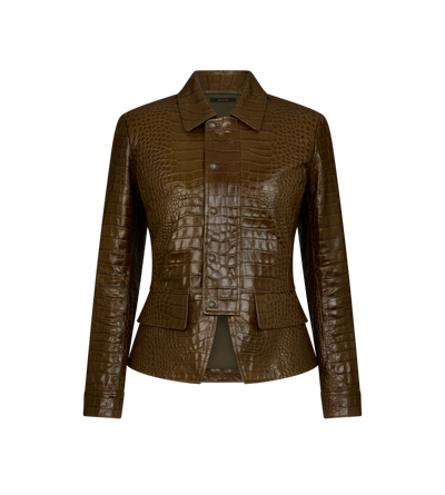 EMBOSSED LEATHER FITTED JACKET image number 0