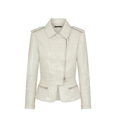 LUSTROUS CROCO EMBOSSED LAMBSKIN FITTED JACKET