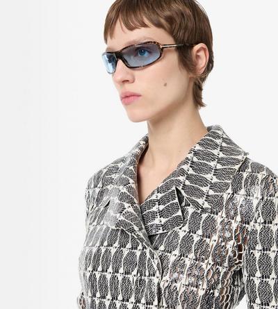 TOM FORD LEATHER COMBO WHITE + BLACK & WHITE PRINTED PERFORATED LEATHER DOUBLE BREASTED JACKET