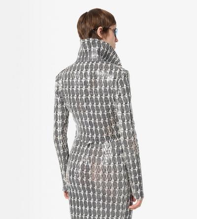TOM FORD LEATHER COMBO WHITE + BLACK & WHITE PRINTED PERFORATED LEATHER DOUBLE BREASTED JACKET