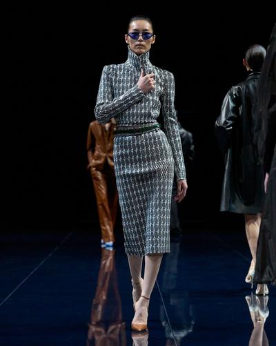 TOM FORD LEATHER COMBO WHITE + BLACK & WHITE PRINTED PERFORATED LEATHER DOUBLE BREASTED JACKET