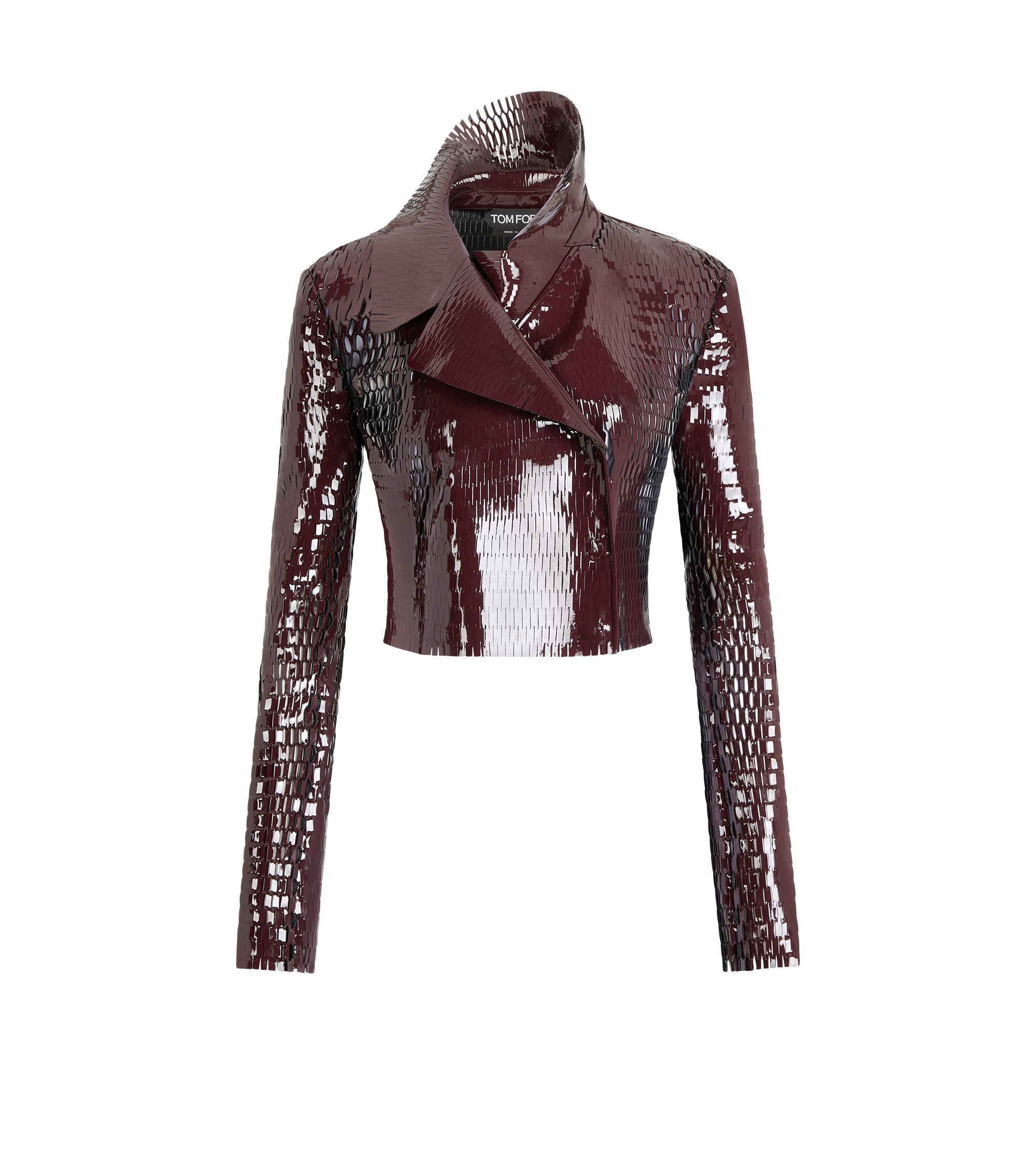 PERFORATED PATENT CALF LEATHER DOUBLE BREASTED JACKET