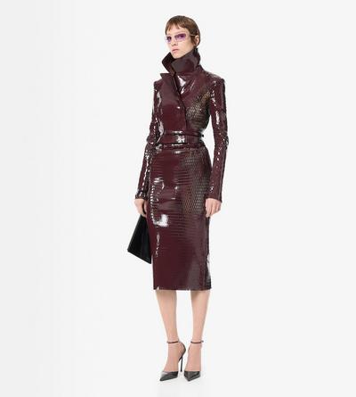 TOM FORD LEATHER MAROON & BLACK PERFORATED PATENT CALF LEATHER DOUBLE BREASTED JACKET