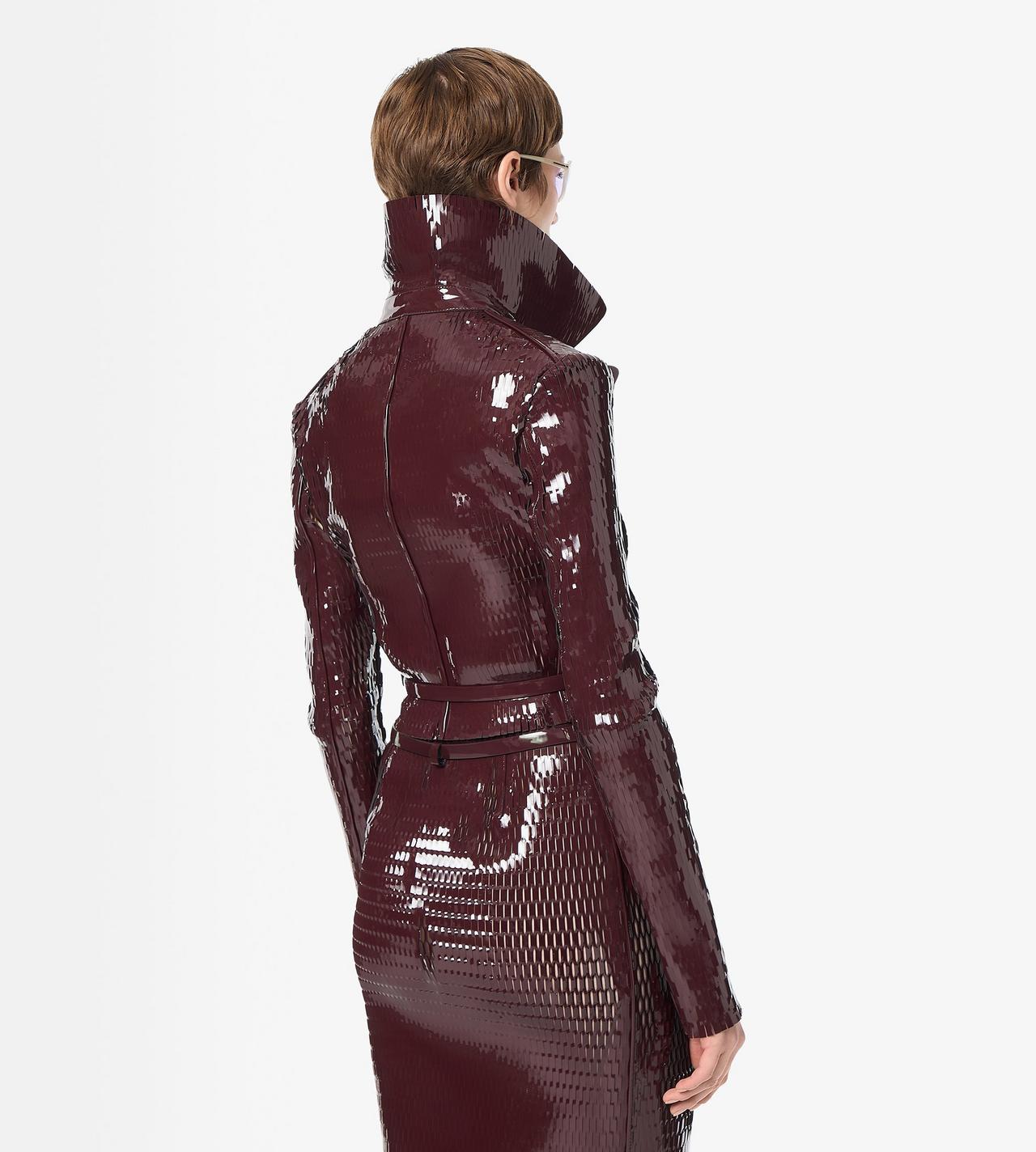 TOM FORD LEATHER MAROON & BLACK PERFORATED PATENT CALF LEATHER DOUBLE BREASTED JACKET