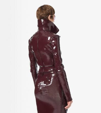 TOM FORD LEATHER MAROON & BLACK PERFORATED PATENT CALF LEATHER DOUBLE BREASTED JACKET