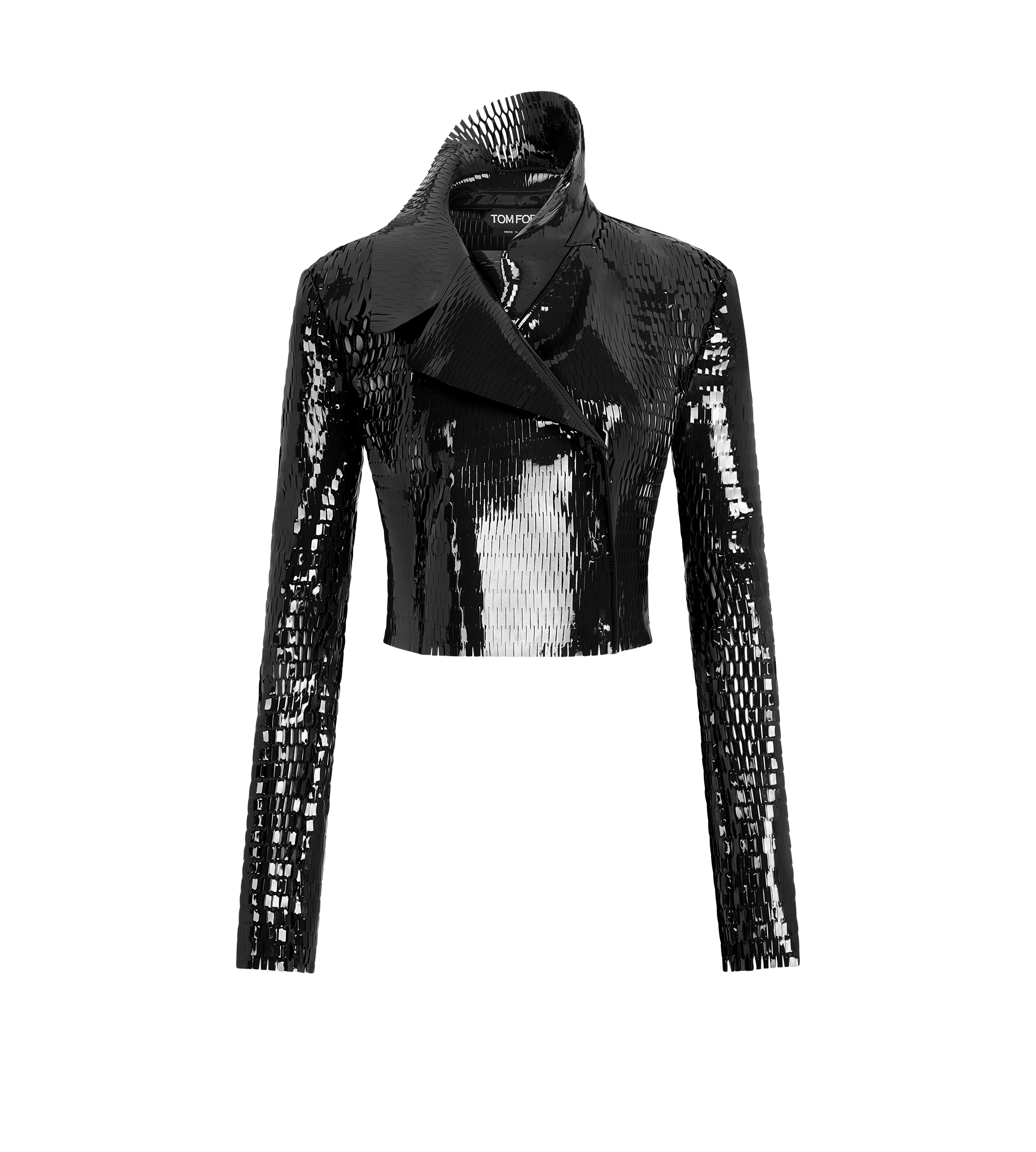 PERFORATED PATENT CALF LEATHER DOUBLE BREASTED JACKET