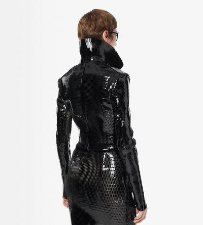 TOM FORD LEATHER BLACK & BLACK PERFORATED PATENT CALF LEATHER DOUBLE BREASTED JACKET