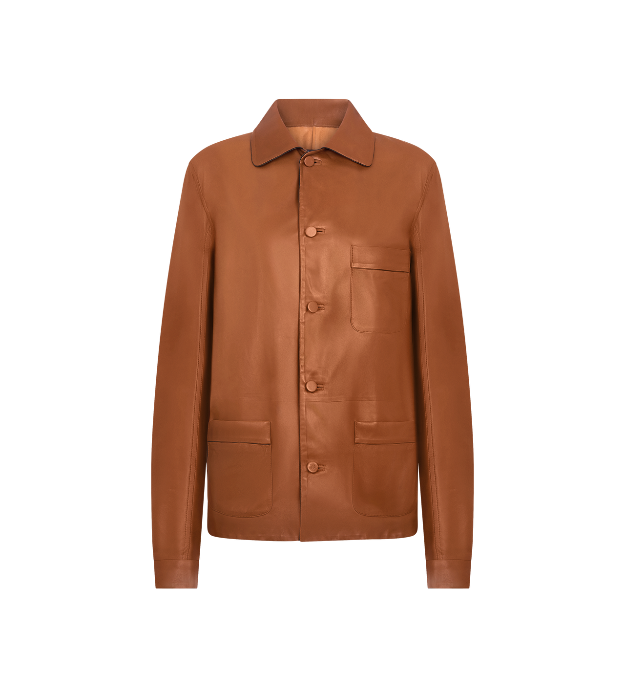 TOM FORD LEATHER COGNAC LIGHTWEIGHT LEATHER PAJAMA SHIRT