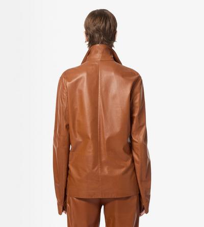 TOM FORD LEATHER COGNAC LIGHTWEIGHT LEATHER PAJAMA SHIRT