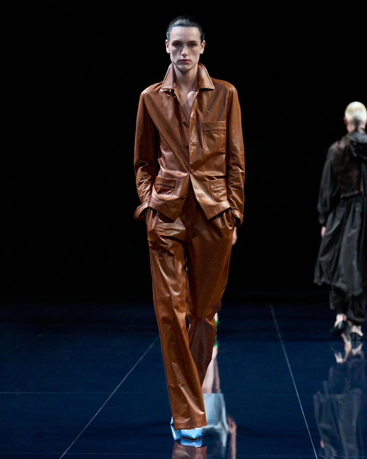 TOM FORD LEATHER COGNAC LIGHTWEIGHT LEATHER PAJAMA SHIRT