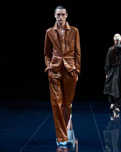 TOM FORD LEATHER COGNAC LIGHTWEIGHT LEATHER PAJAMA SHIRT