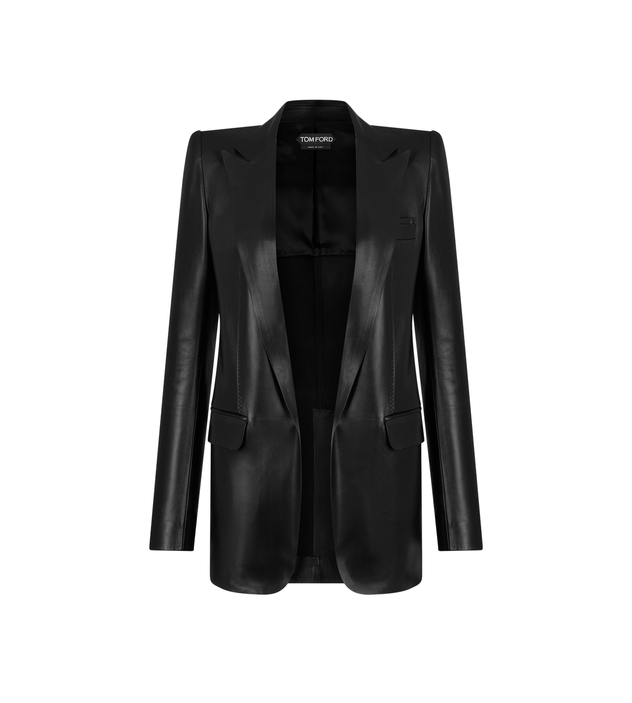 TOM FORD LEATHER BLACK SILKY GUANTERIA LEATHER SINGLE BREASTED PEAK LAPEL JACKET