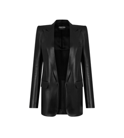 TOM FORD LEATHER BLACK SILKY GUANTERIA LEATHER SINGLE BREASTED PEAK LAPEL JACKET