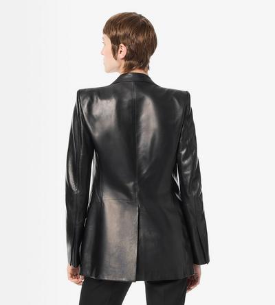 TOM FORD LEATHER BLACK SILKY GUANTERIA LEATHER SINGLE BREASTED PEAK LAPEL JACKET