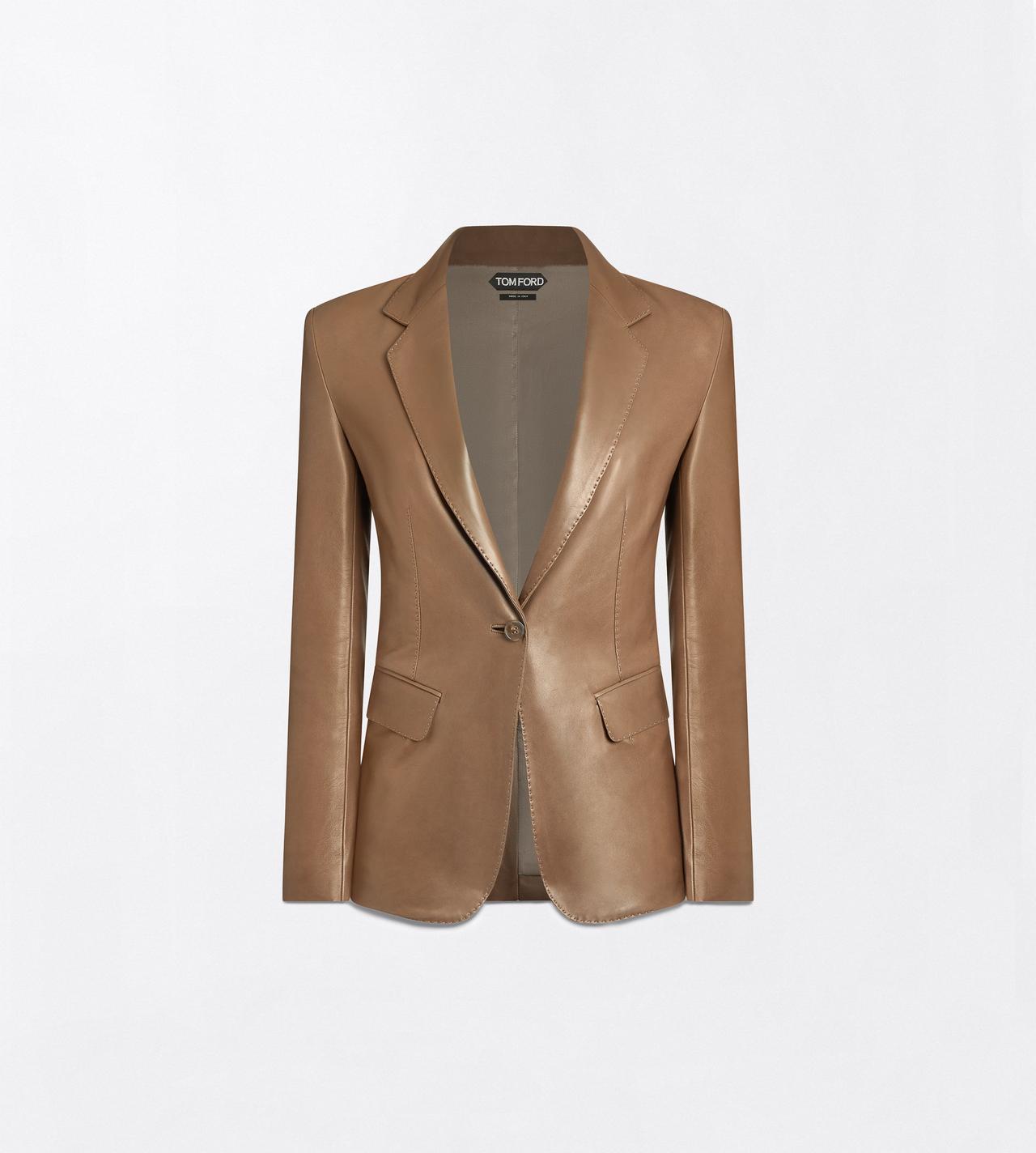 TOM FORD LEATHER TAUPE GUANTERIA LEATHER SINGLE BREASTED JACKET