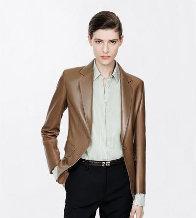 TOM FORD LEATHER TAUPE GUANTERIA LEATHER SINGLE BREASTED JACKET