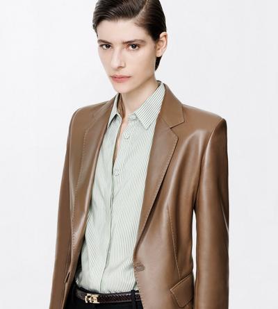 TOM FORD LEATHER TAUPE GUANTERIA LEATHER SINGLE BREASTED JACKET