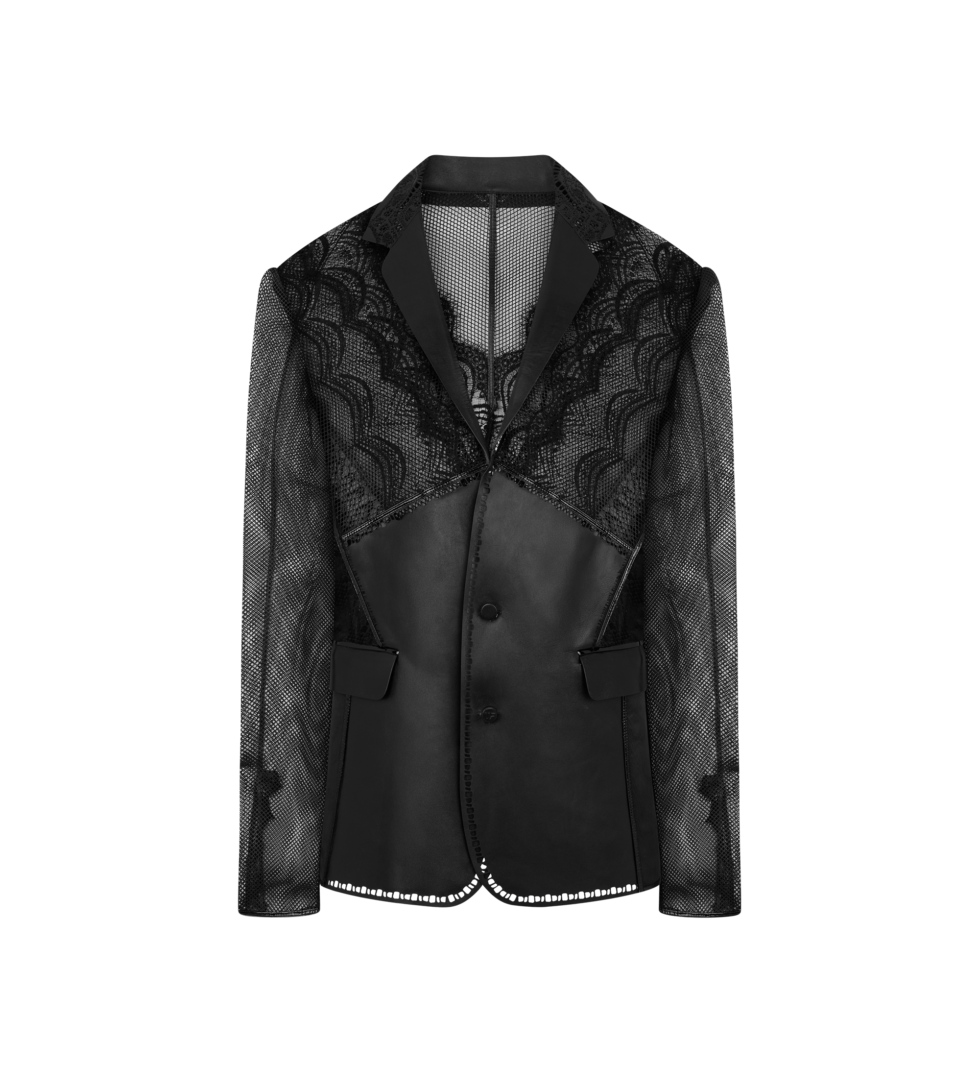 LEATHER AND LACE SINGLE BREASTED NOTCH LAPEL JACKET