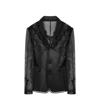 TOM FORD LEATHER BLACK LEATHER AND LACE SINGLE BREASTED NOTCH LAPEL JACKET