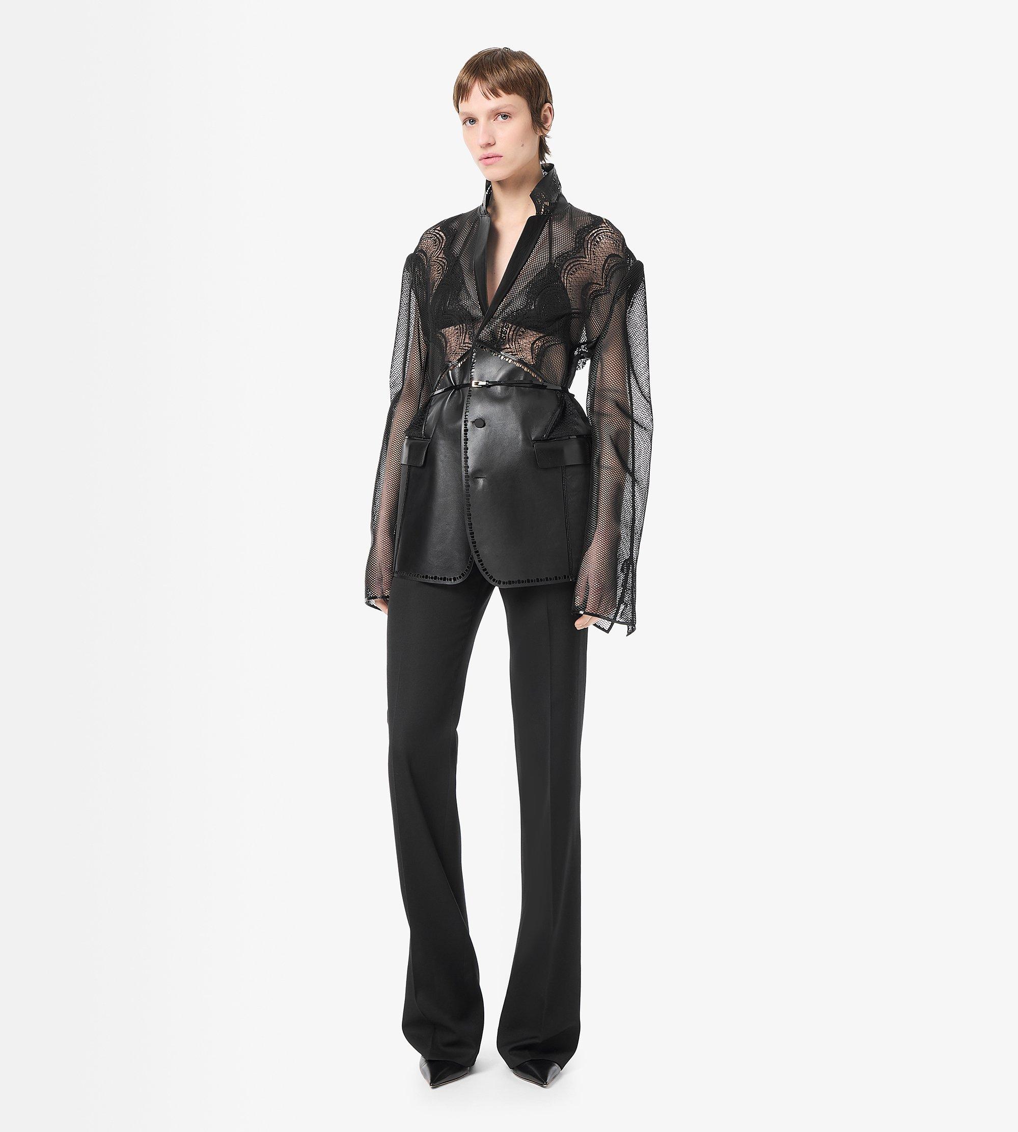 LEATHER AND LACE SINGLE BREASTED NOTCH LAPEL JACKET