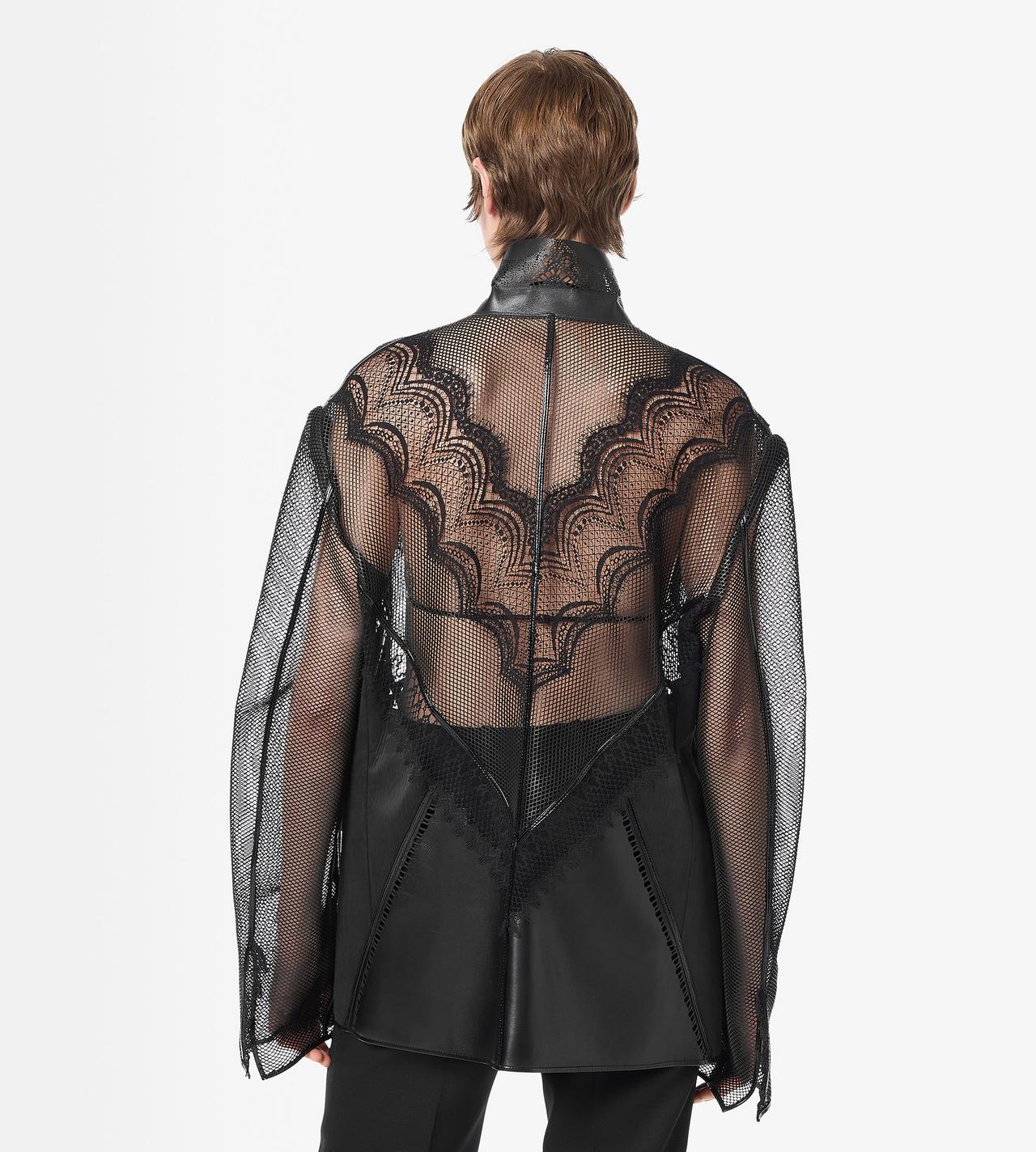 TOM FORD LEATHER BLACK LEATHER AND LACE SINGLE BREASTED NOTCH LAPEL JACKET