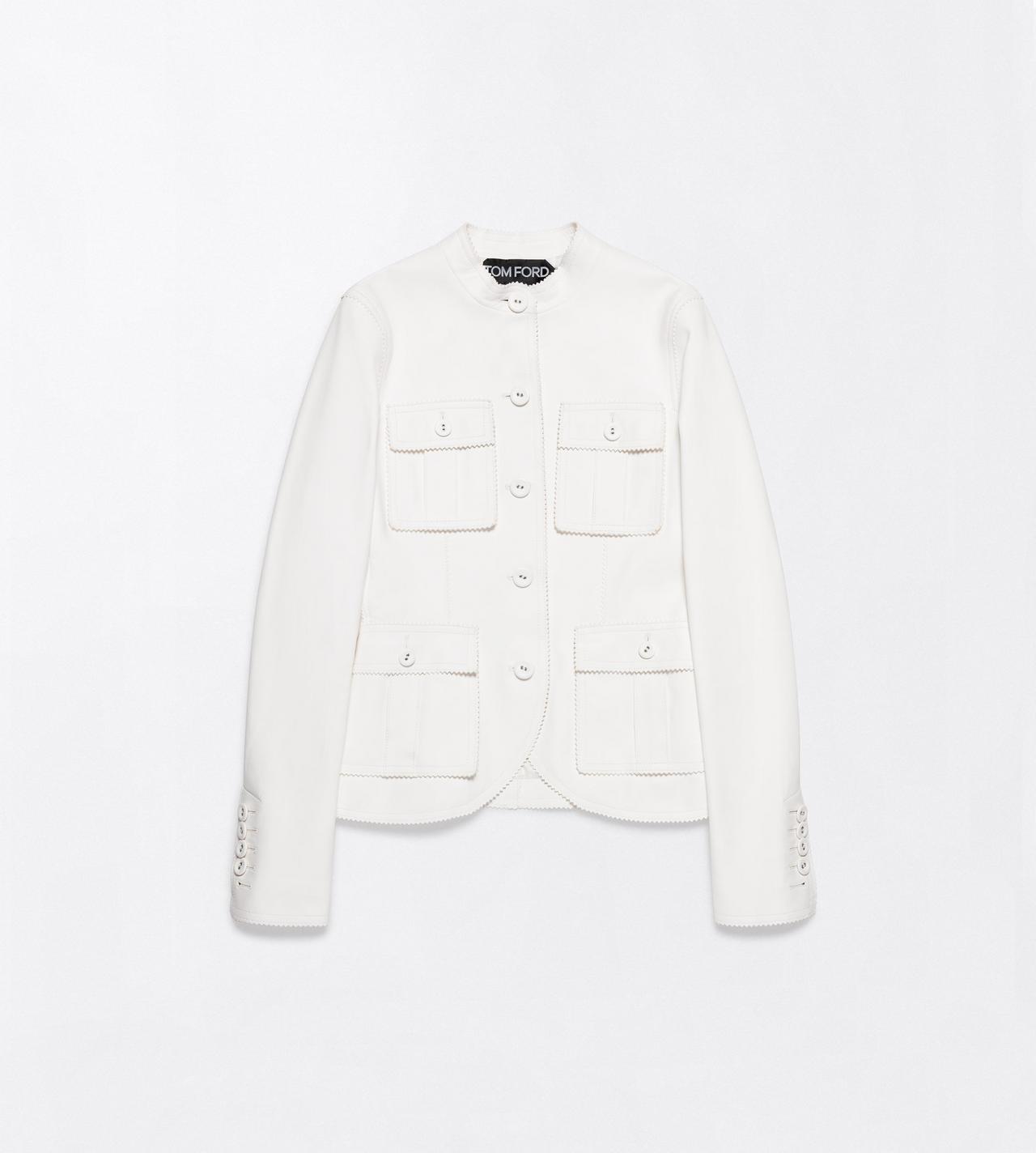 TOM FORD LEATHER OFF WHITE GUANTERIA LEATHER PETITE JACKET WITH PATCH POCKETS