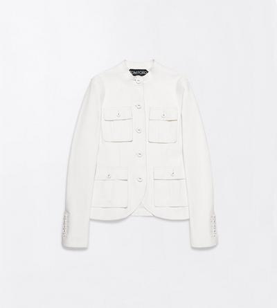 TOM FORD LEATHER OFF WHITE GUANTERIA LEATHER PETITE JACKET WITH PATCH POCKETS