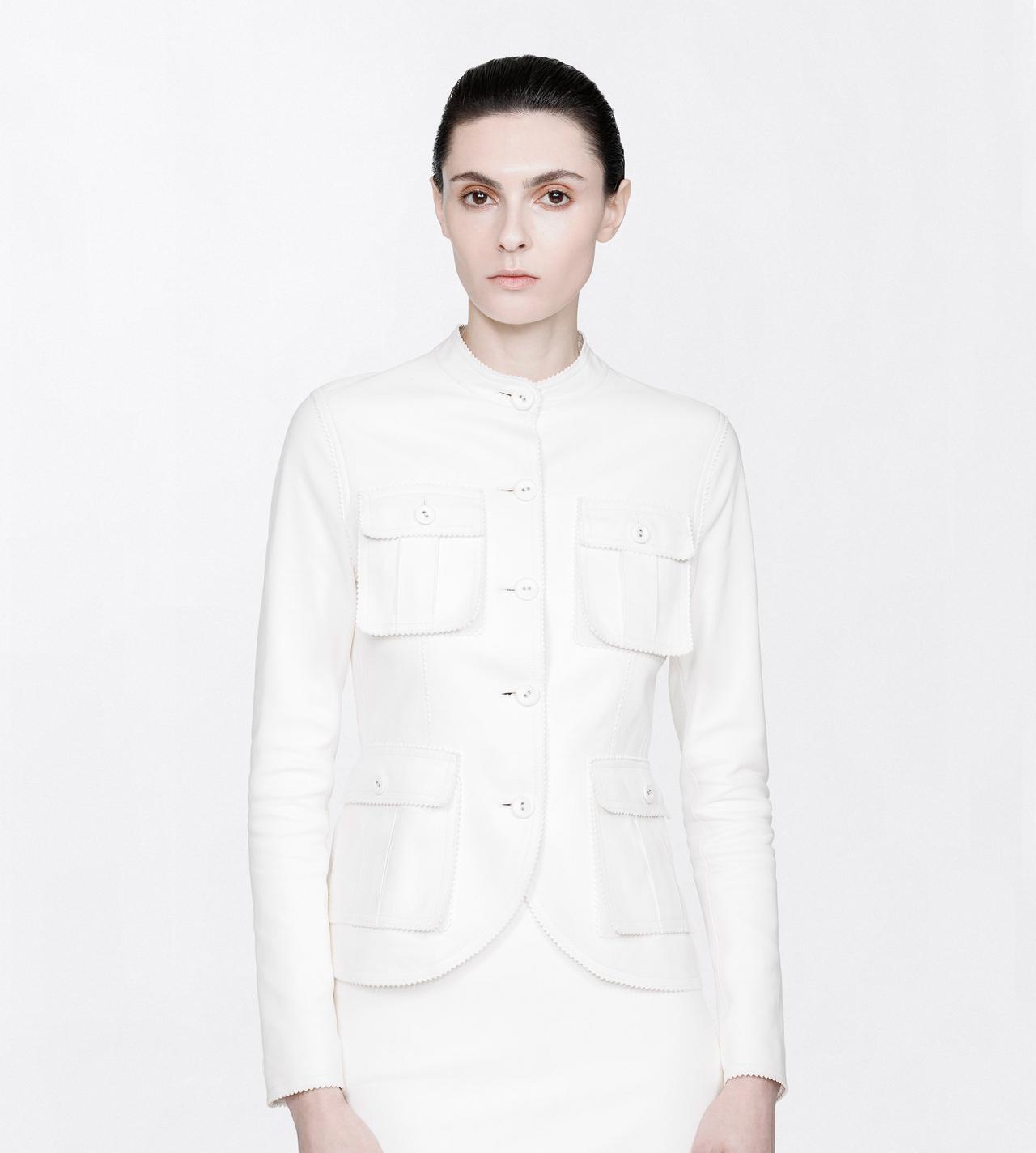 TOM FORD LEATHER OFF WHITE GUANTERIA LEATHER PETITE JACKET WITH PATCH POCKETS