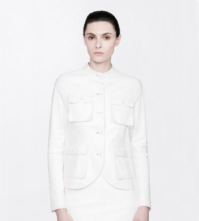 TOM FORD LEATHER OFF WHITE GUANTERIA LEATHER PETITE JACKET WITH PATCH POCKETS