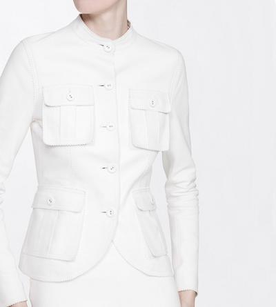 TOM FORD LEATHER OFF WHITE GUANTERIA LEATHER PETITE JACKET WITH PATCH POCKETS