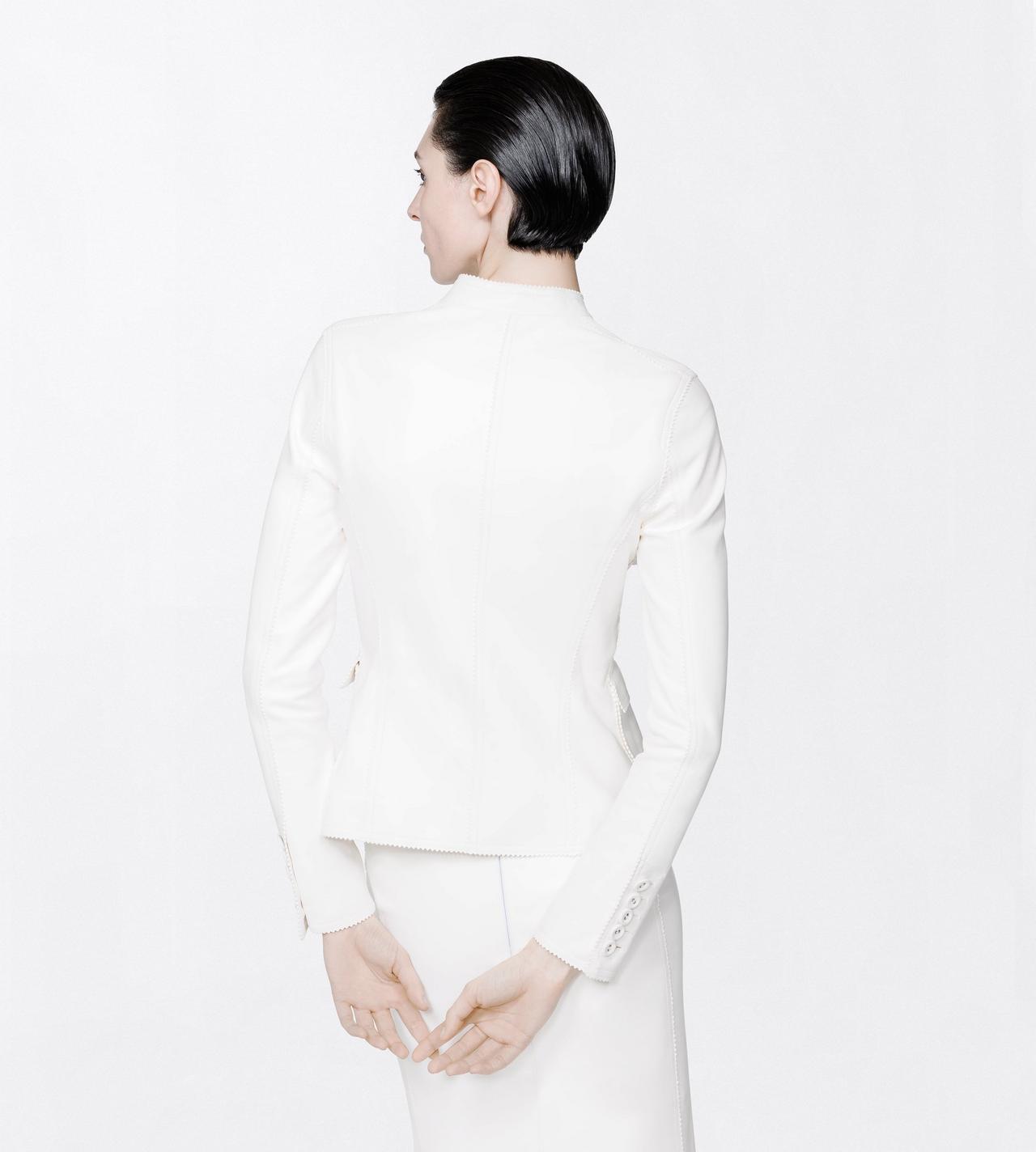 TOM FORD LEATHER OFF WHITE GUANTERIA LEATHER PETITE JACKET WITH PATCH POCKETS