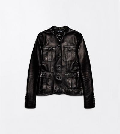 TOM FORD LEATHER BLACK SILKY GUANTERIA LAMBSKIN PETITE JACKET WITH PATCH POCKETS