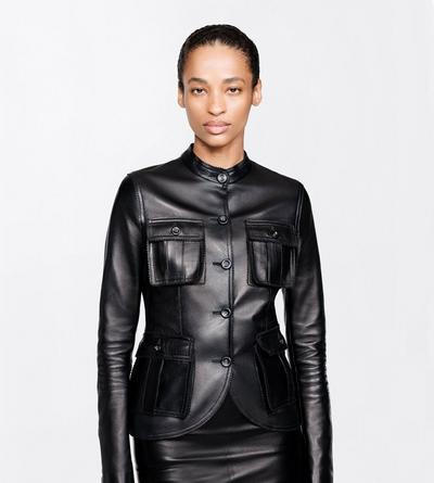 TOM FORD LEATHER BLACK SILKY GUANTERIA LAMBSKIN PETITE JACKET WITH PATCH POCKETS