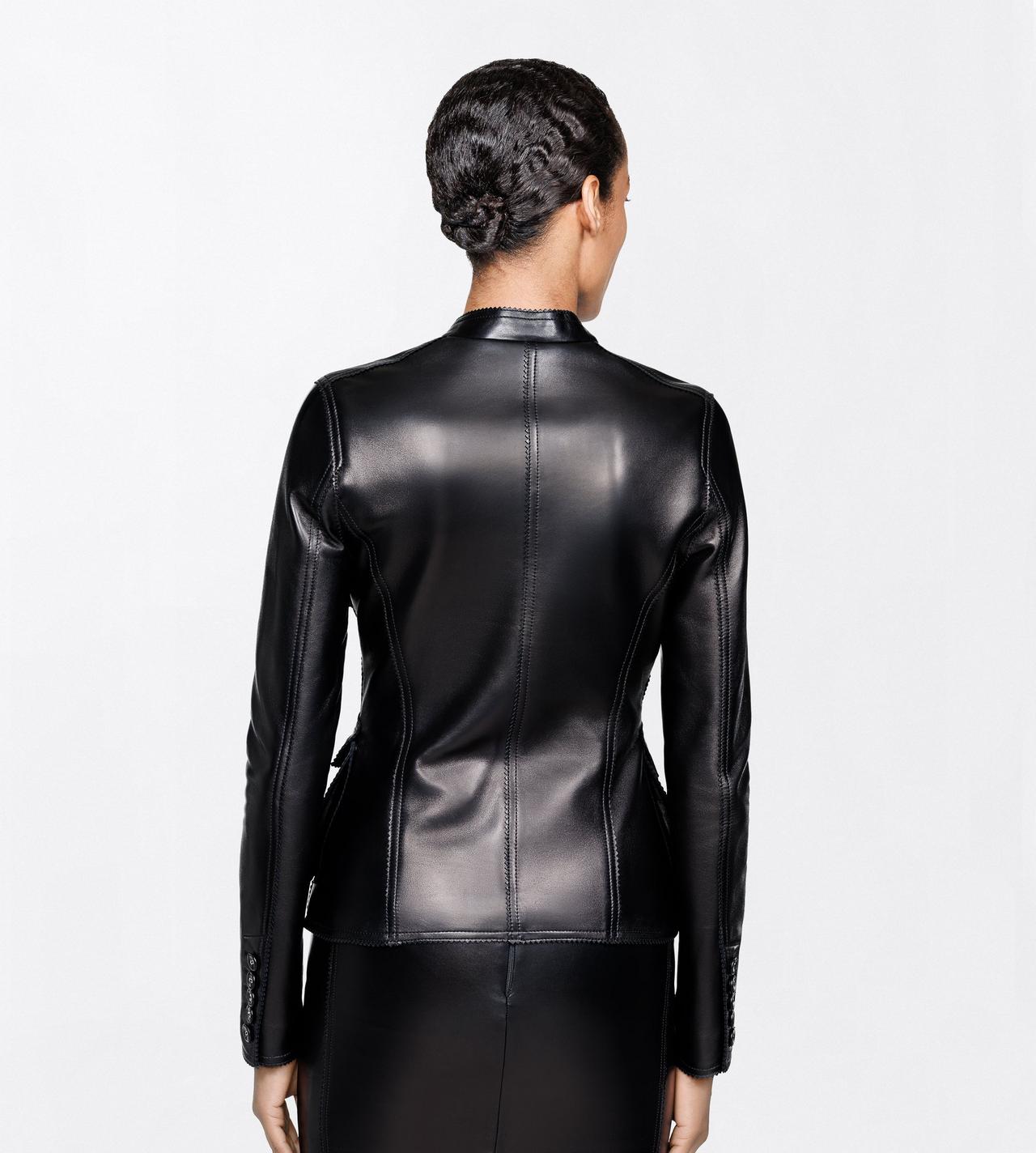 TOM FORD LEATHER BLACK SILKY GUANTERIA LAMBSKIN PETITE JACKET WITH PATCH POCKETS