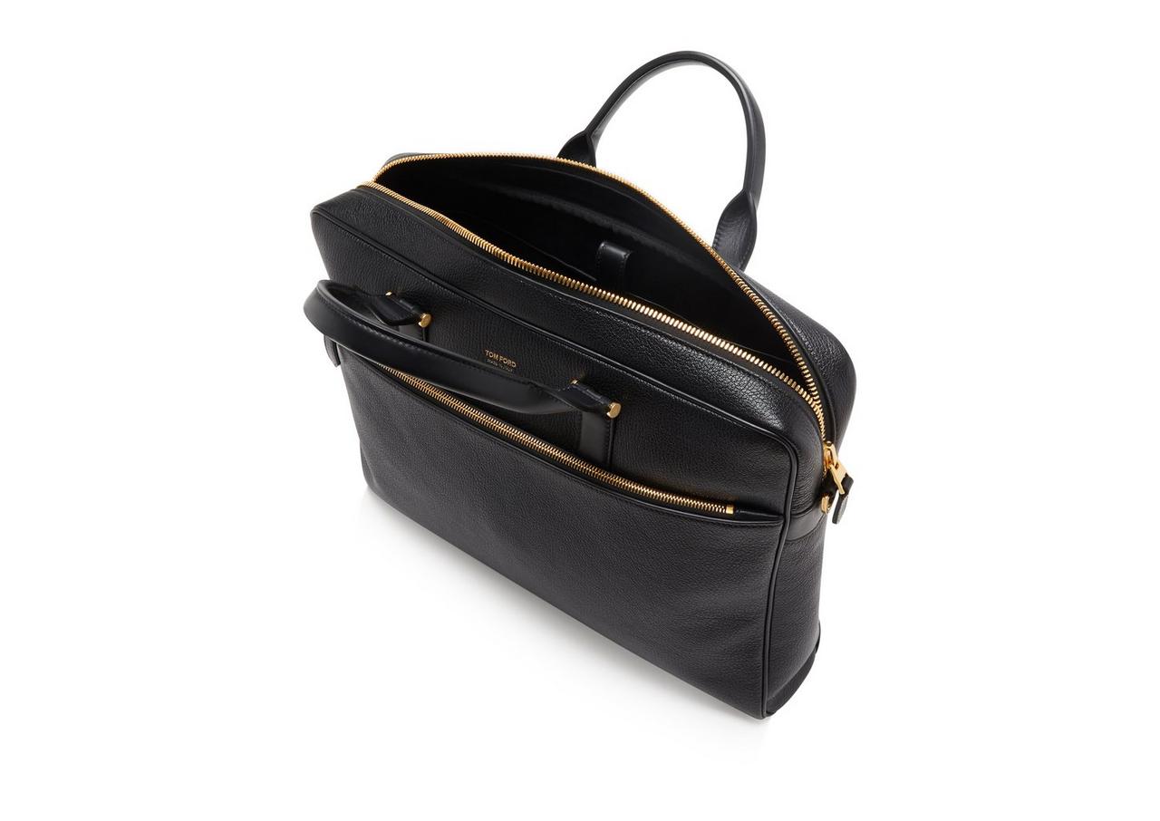 GRAIN LEATHER SLIM BRIEFCASE WITH SHOULDER STRAP