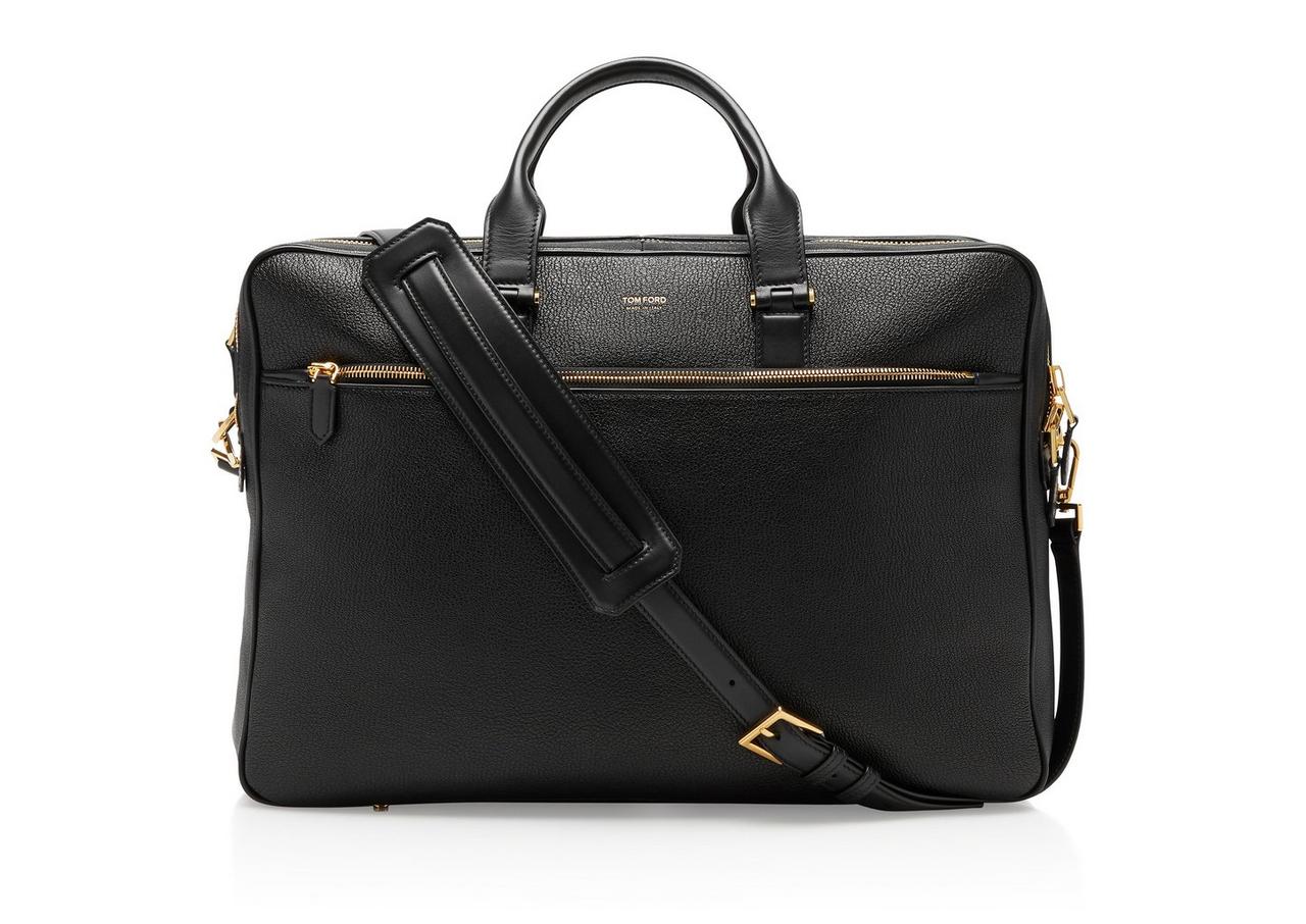 GRAIN LEATHER DOUBLE ZIP BRIEFCASE