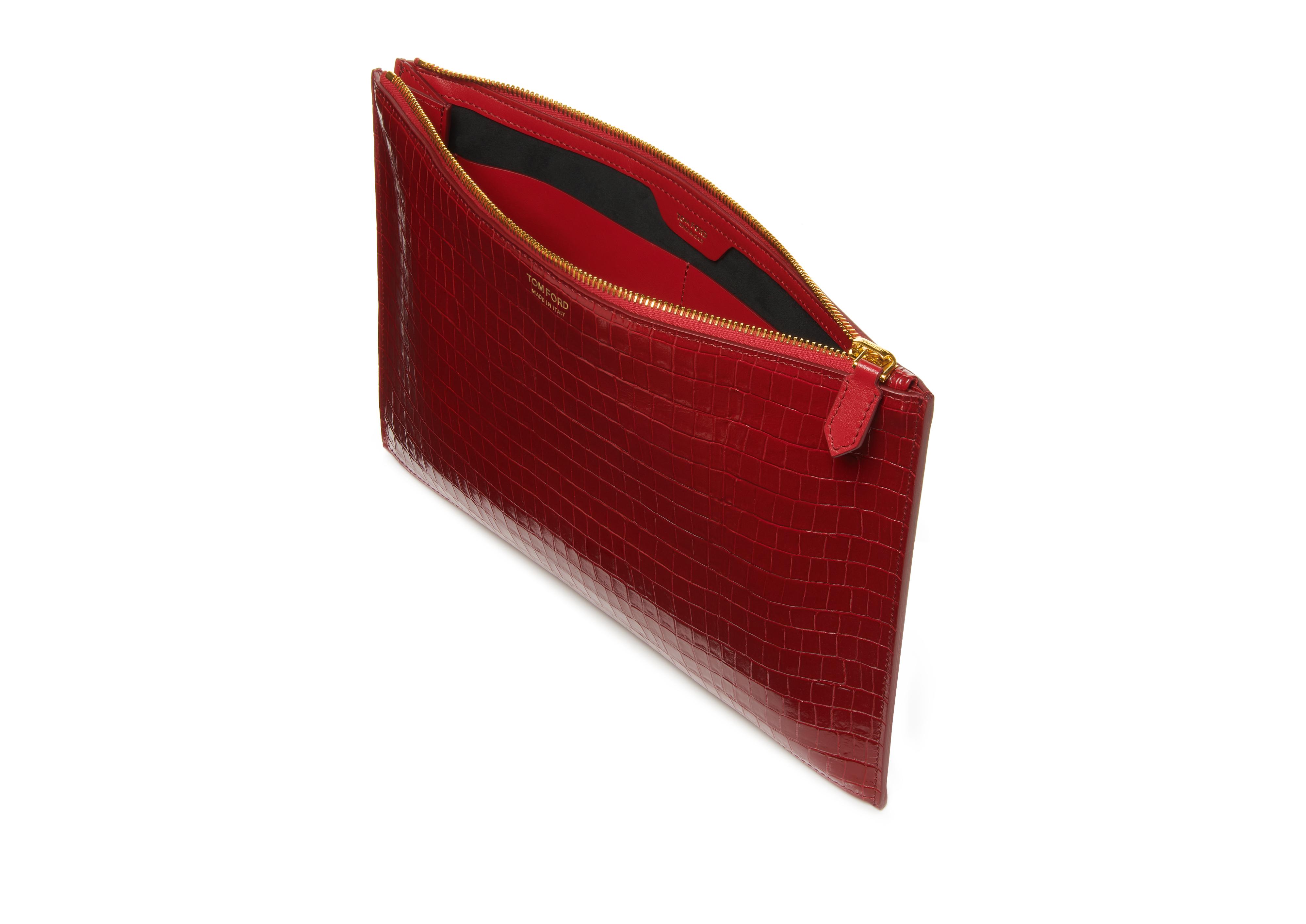 GLOSSY PRINTED CROC FLAT POUCH WITH STRAP