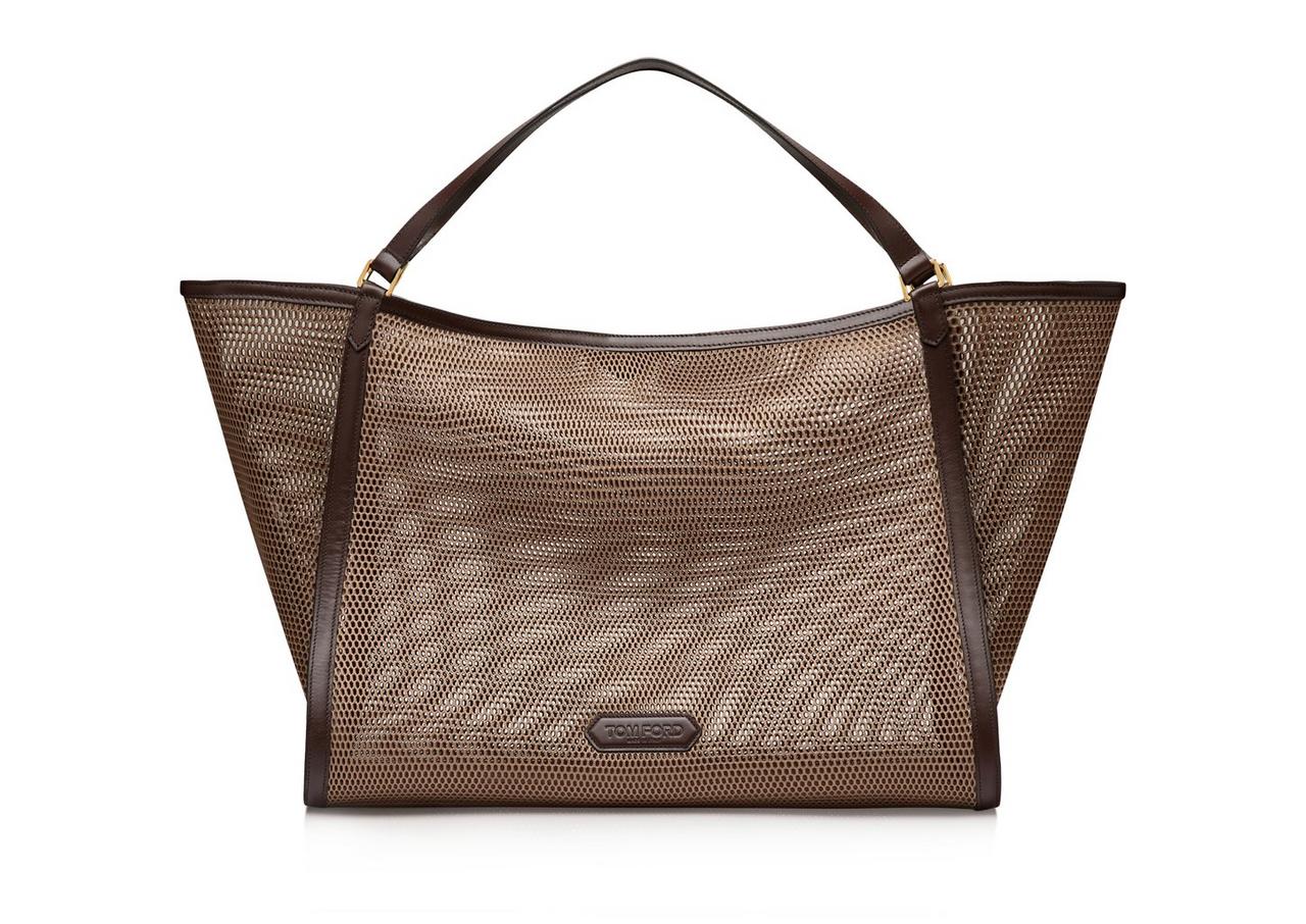 MESH AND SMOOTH LEATHER LARGE TOTE image number 0