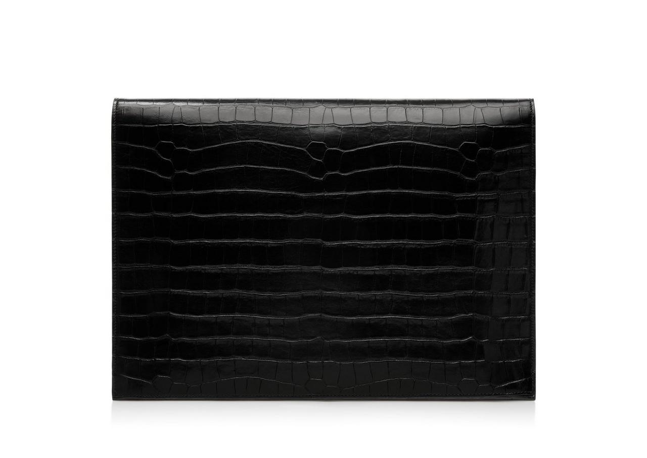 STAMPED CROC LEATHER T PIN PORTFOLIO