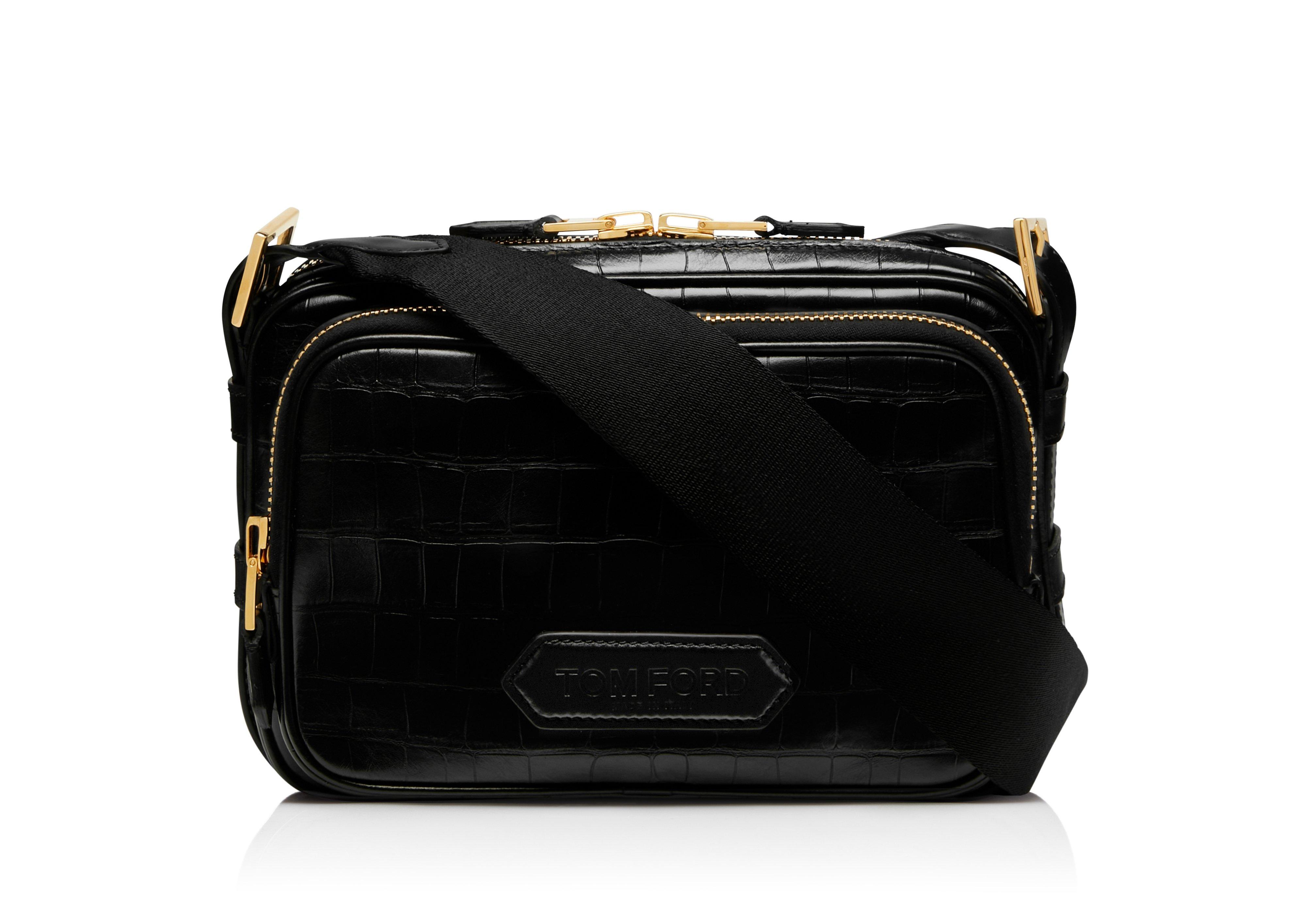 Tom Ford Glossed Croc-effect Leather Pouch - Men - Black Bags