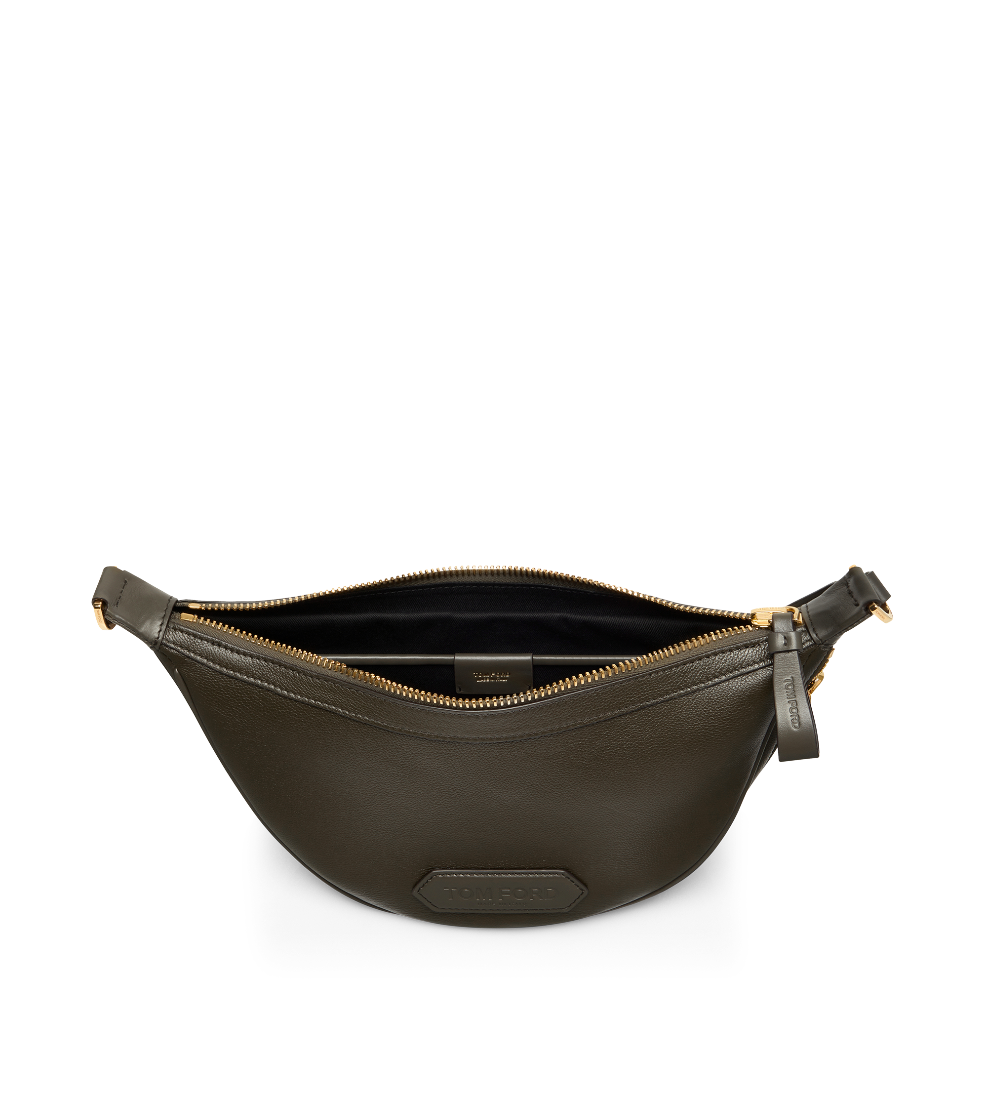 SMOOTH LEATHER ZIP CRESCENT BAG 