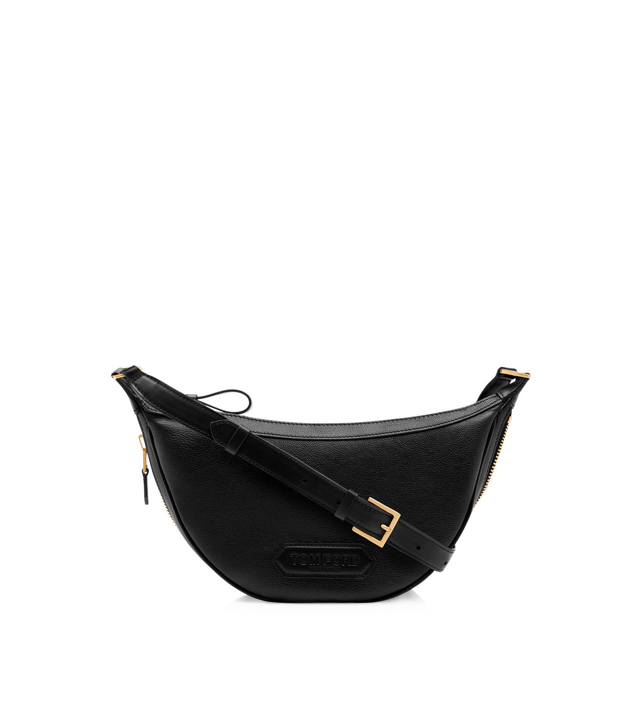 SMOOTH LEATHER ZIP CRESCENT BAG