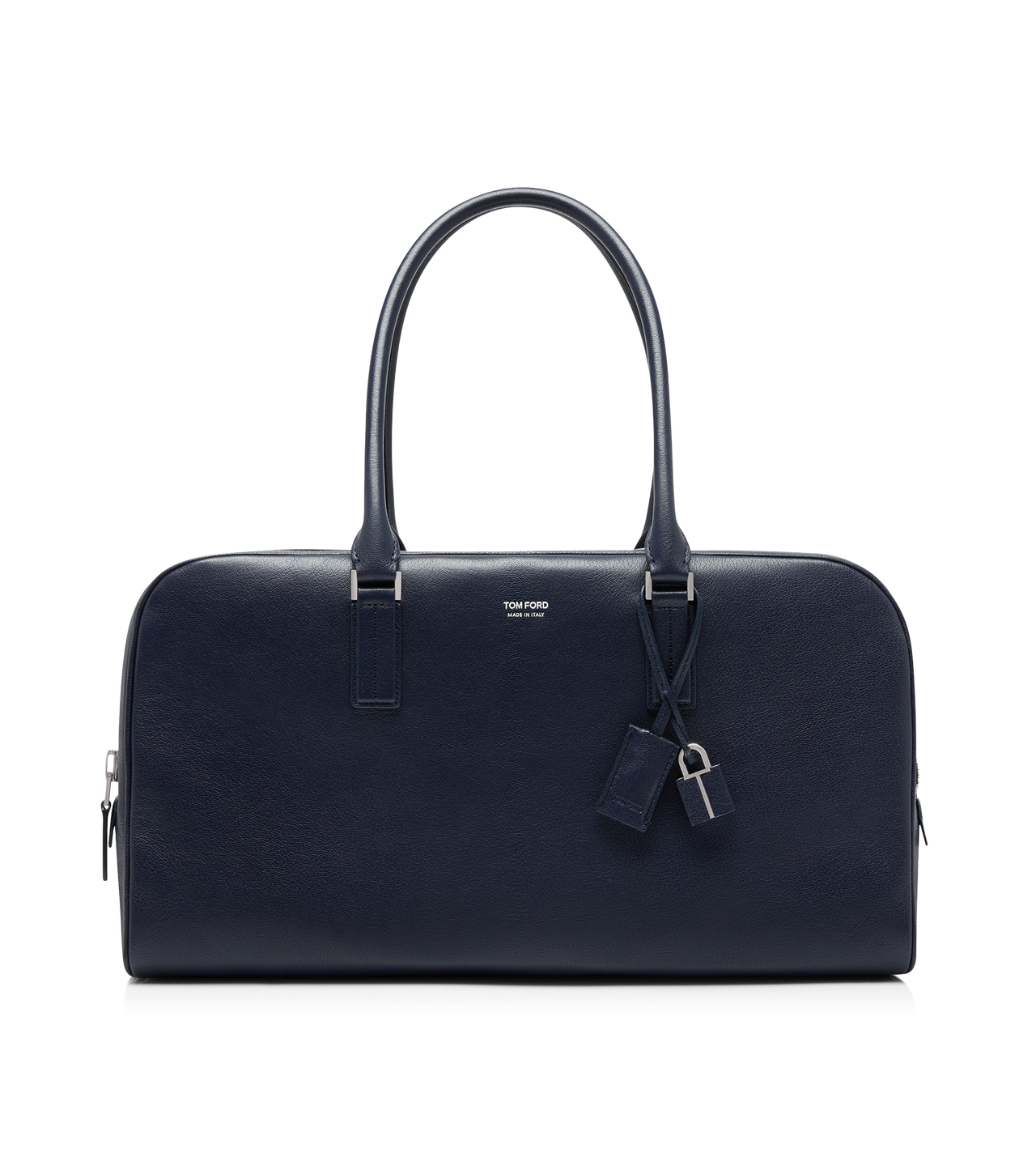 TOM FORD LEATHER NAVY SUPPLE GRAIN LEATHER DOUBLE ZIP BOWLING BAG