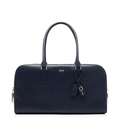 TOM FORD LEATHER NAVY SUPPLE GRAIN LEATHER DOUBLE ZIP BOWLING BAG