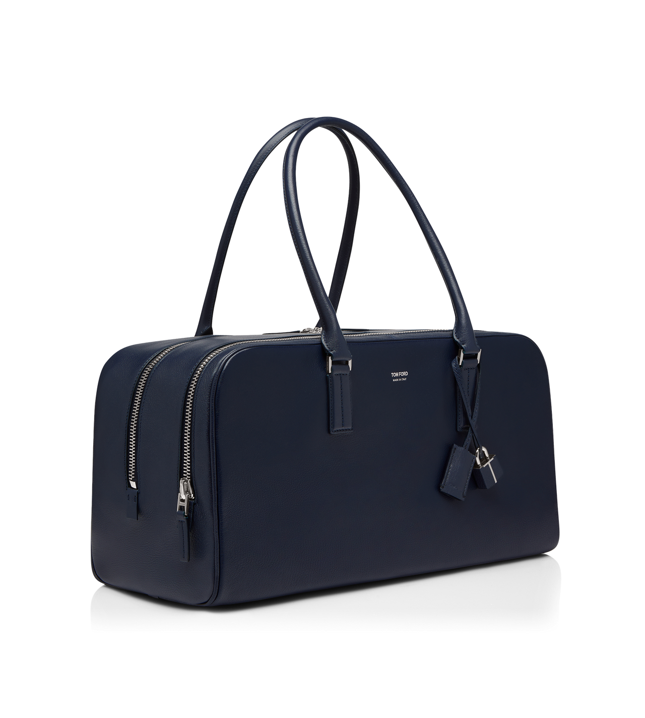 TOM FORD LEATHER NAVY SUPPLE GRAIN LEATHER DOUBLE ZIP BOWLING BAG