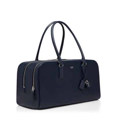 TOM FORD LEATHER NAVY SUPPLE GRAIN LEATHER DOUBLE ZIP BOWLING BAG